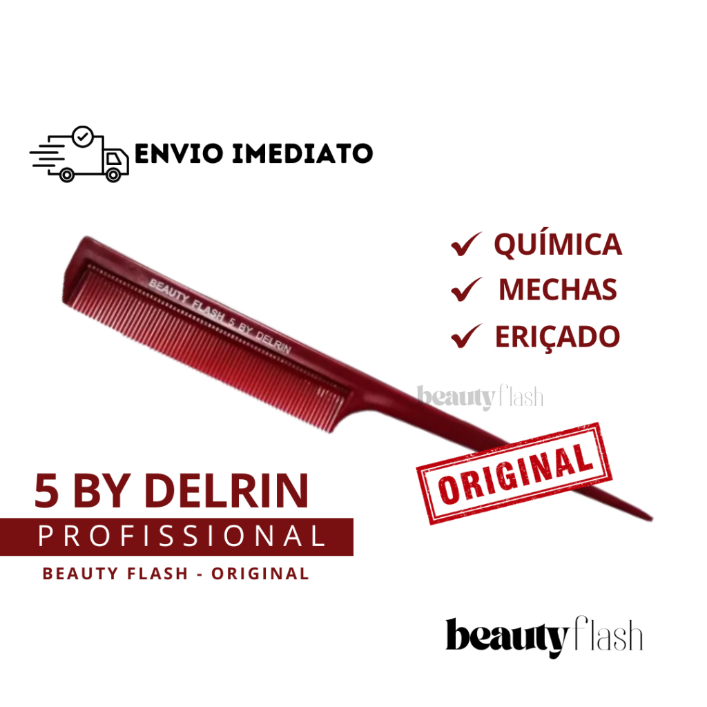 Pente 5by Delrin Beauty Flash Original Para Mechas Química Eriçado Pente Vermelho