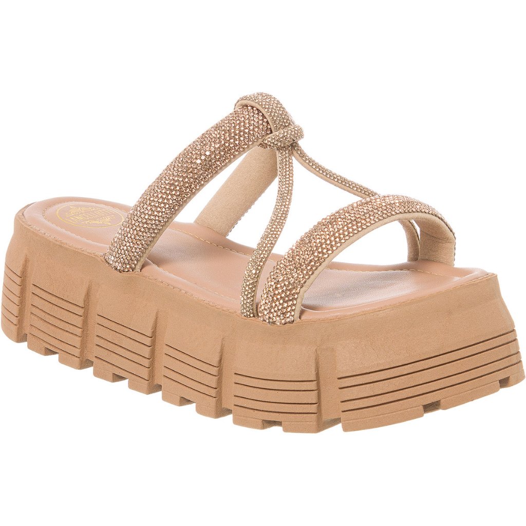 Sandalia Feminina Plataforma Strass em Nó- Lancellotti