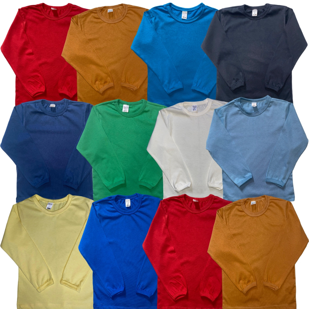 Kit Com 02/03/05 Camisetas Manga Longa Lisa Infantil Menino Kids Sortidos Cores Variadas Masculino Básico