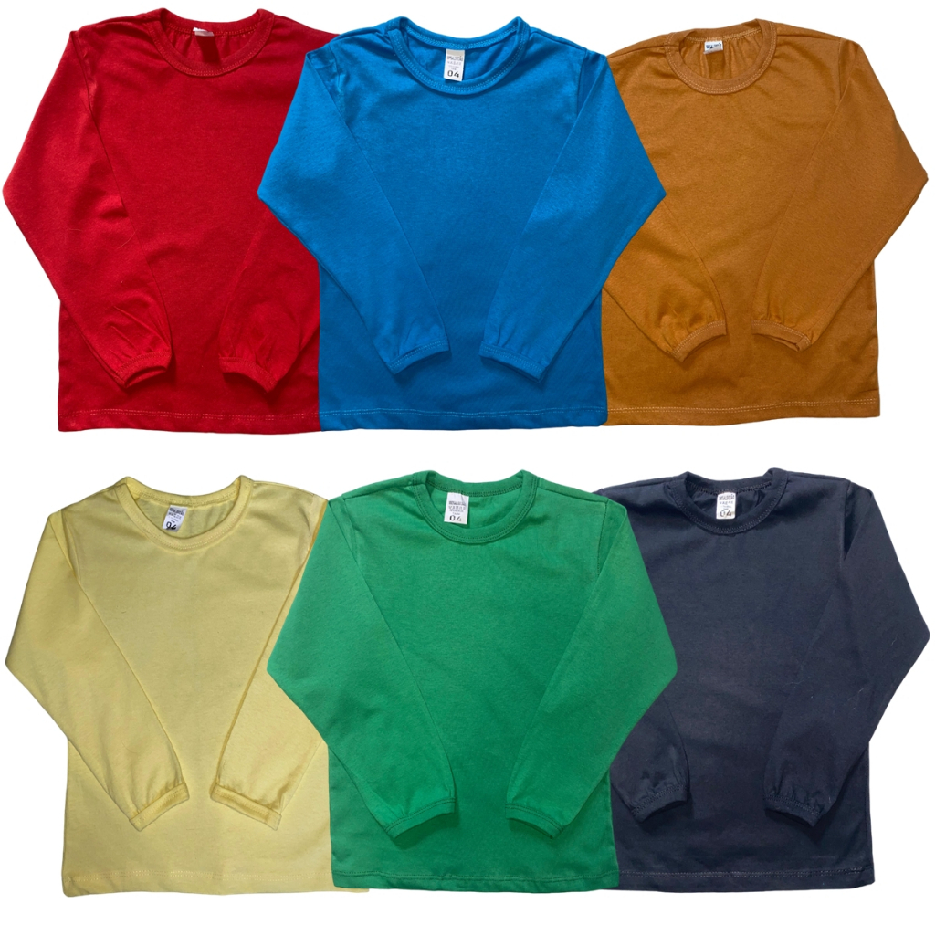 Kit 3 Camisetas Manga Longa Lisa Infantil Menino Kids Sortidos Cores Variadas Masculino Básico