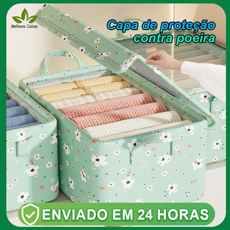 Caixa De Armazenamento De Roupas Dobrável Brinquedos Com Tampa Acabamento De Cesta Nova Flor Quebrada