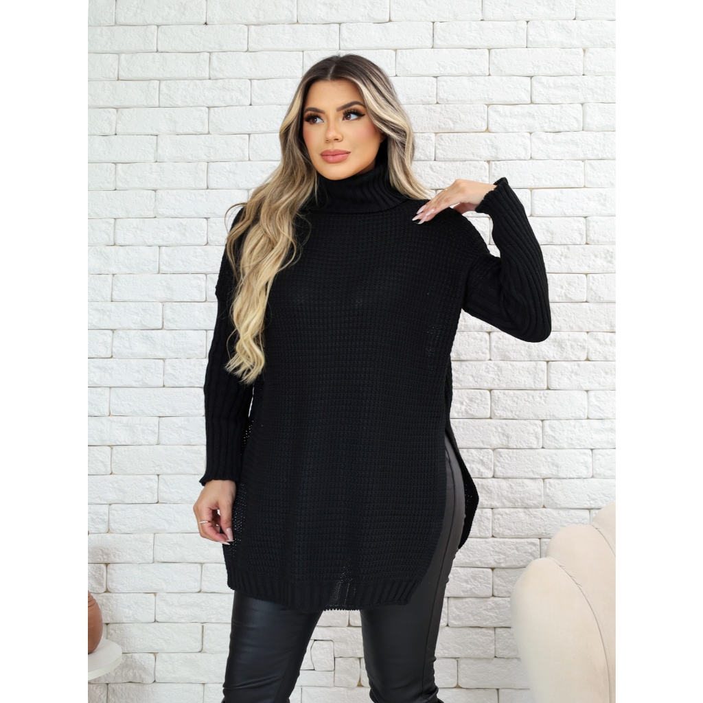 MONNEI Blusa Tricot Gola Alta com Fenda
