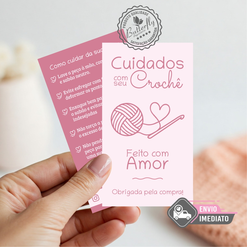 Cartão Cuidados com seu crochê - Tag lavagem da peça