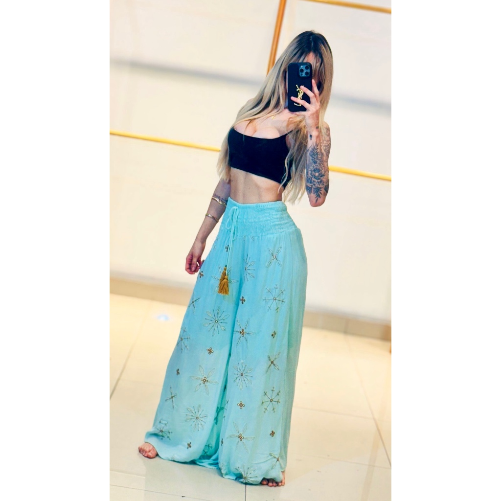 Calça Indiana Bordada com Forro – Tecido Leve e Caimento Perfeito