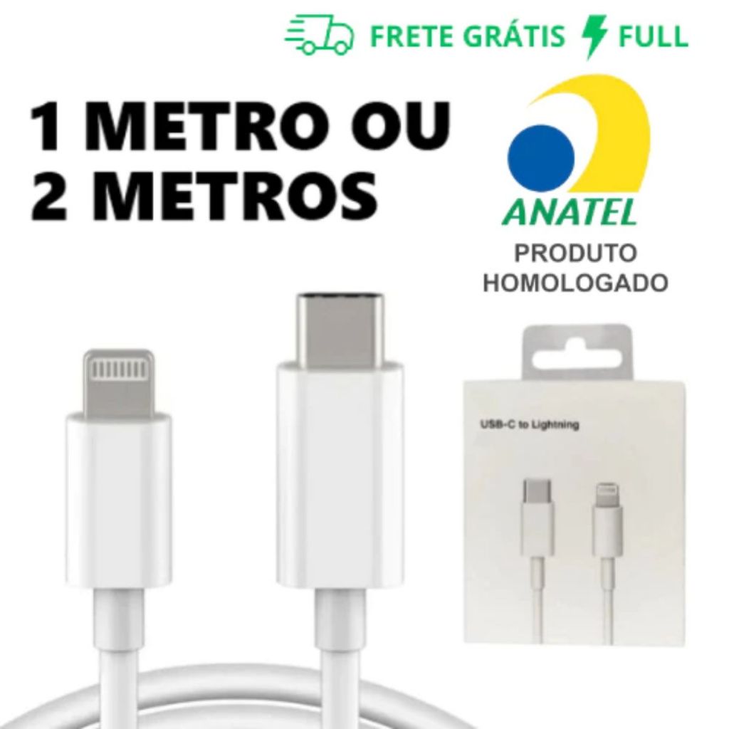 CABO PARA IOS USB-C LIGHTNING CARGA RAPIDA DE 1M OU 2M PARA IOS