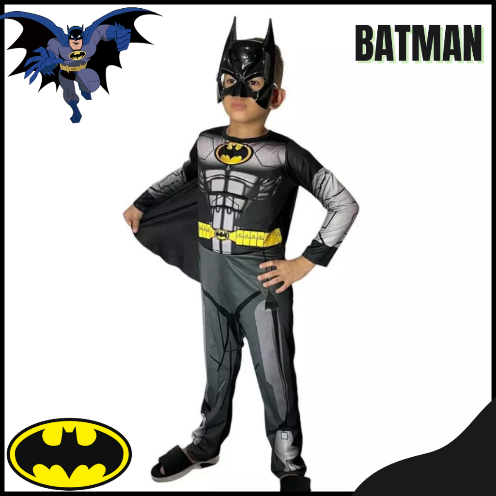 Fantasia Do Batman Longa Com Enchimento Capa E Mascara de Plastico