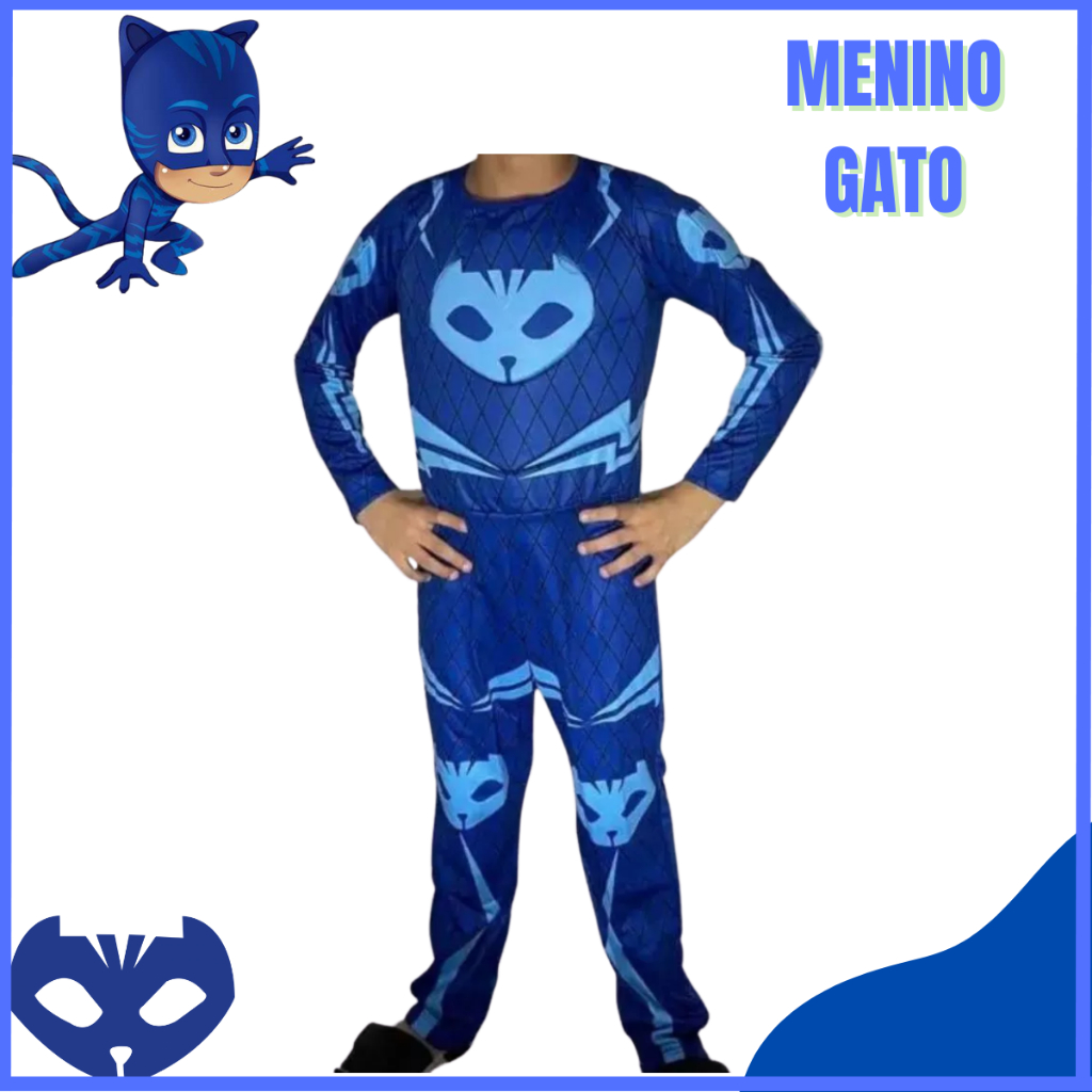 Fantasia do Menino Gato Longa Pj Masks Com Enchimento (Apenas a fantasia)