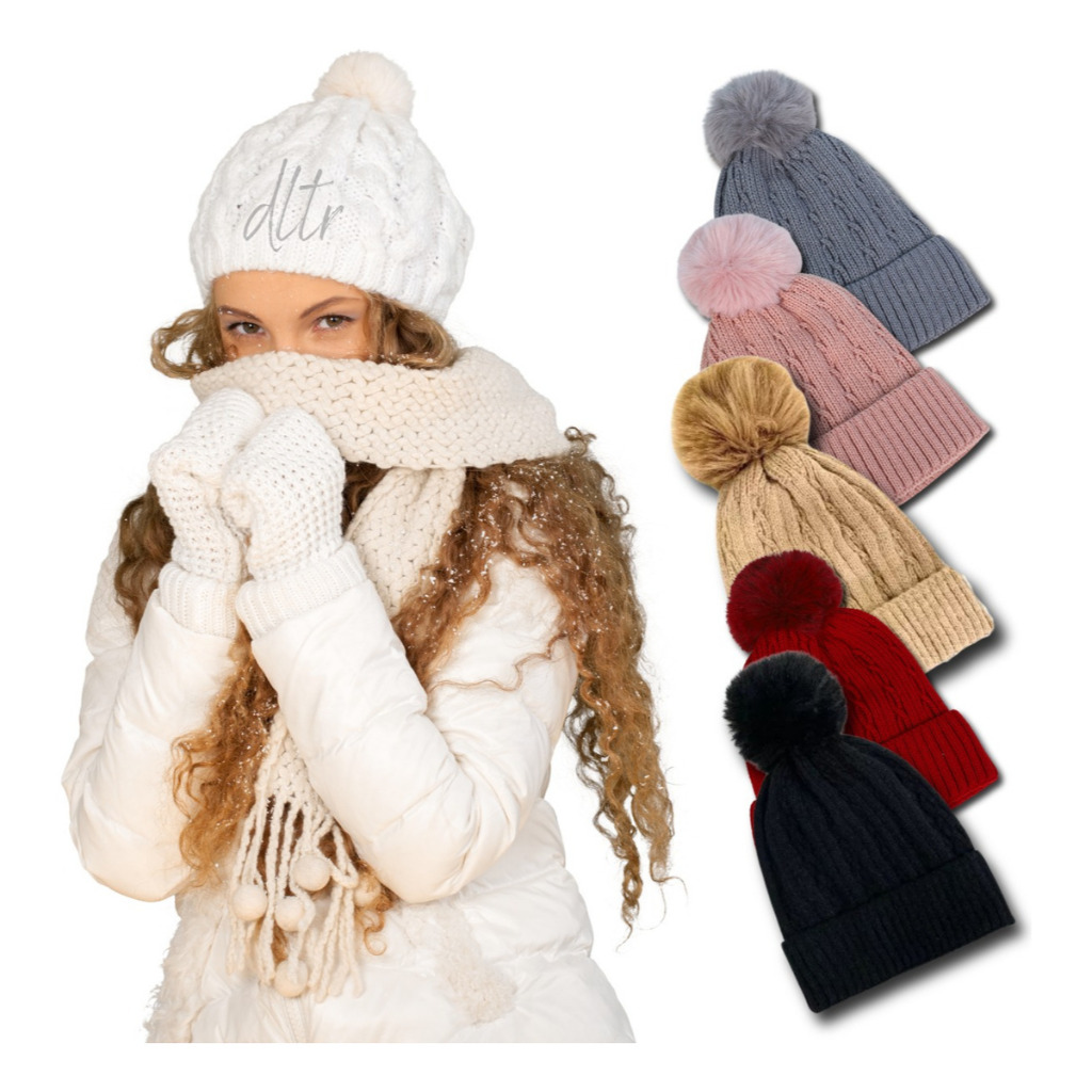Touca Gorro De Lã Antialérgica Feminina Forrada De Pelinho com Pompom