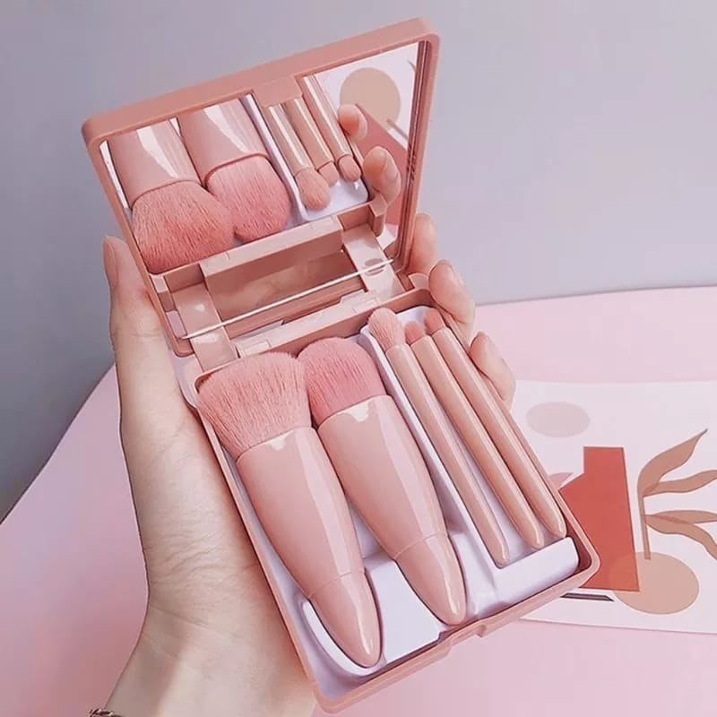 KIT 12 Mini Espelho De Maquiagem Portátil Com 5 Pcs Pincéis Maquiagem Mão Bolso Dobrável Variações