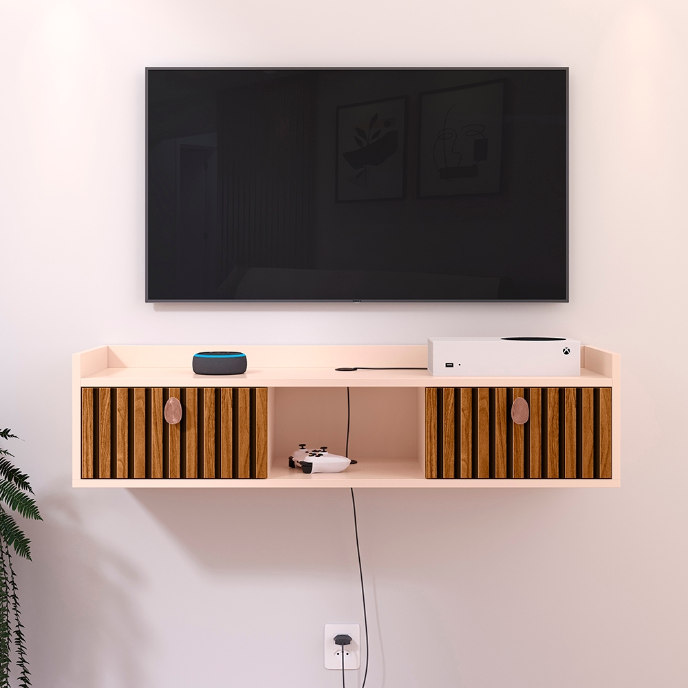 Rack Suspenso Flutuante com Nicho, Porta 90cm - Fixação Invisível