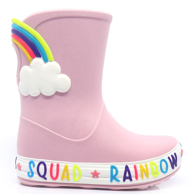 Galocha Bota Infantil Plugt Menina Confortável Leve Macio Nuvem Arco Iris Glitter Rosa Claro