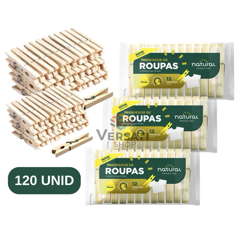 Kit 120 Prendedores De Roupa Madeira Pregador Varal Reforçado - Natural Produtos