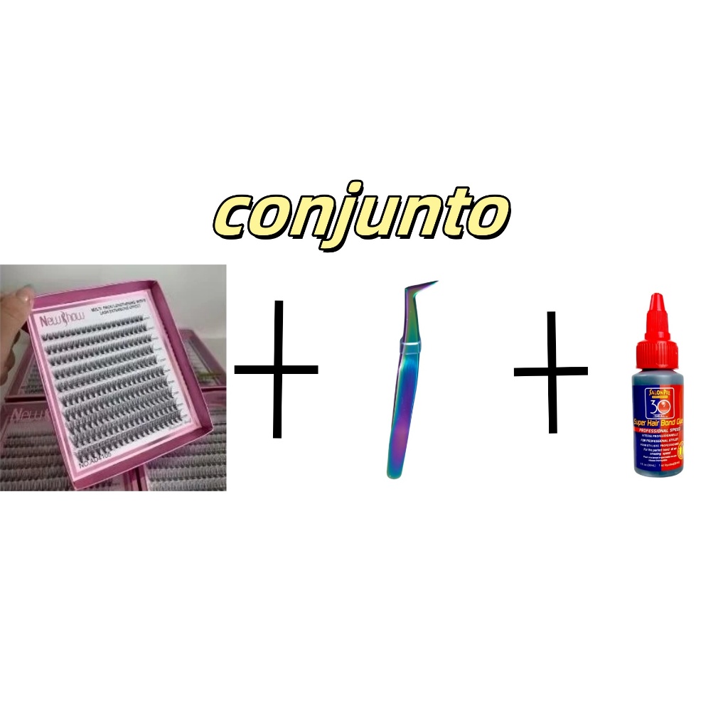 kit com super cola 30ml+Cílios tufinho  20p 9-14mix+pinca