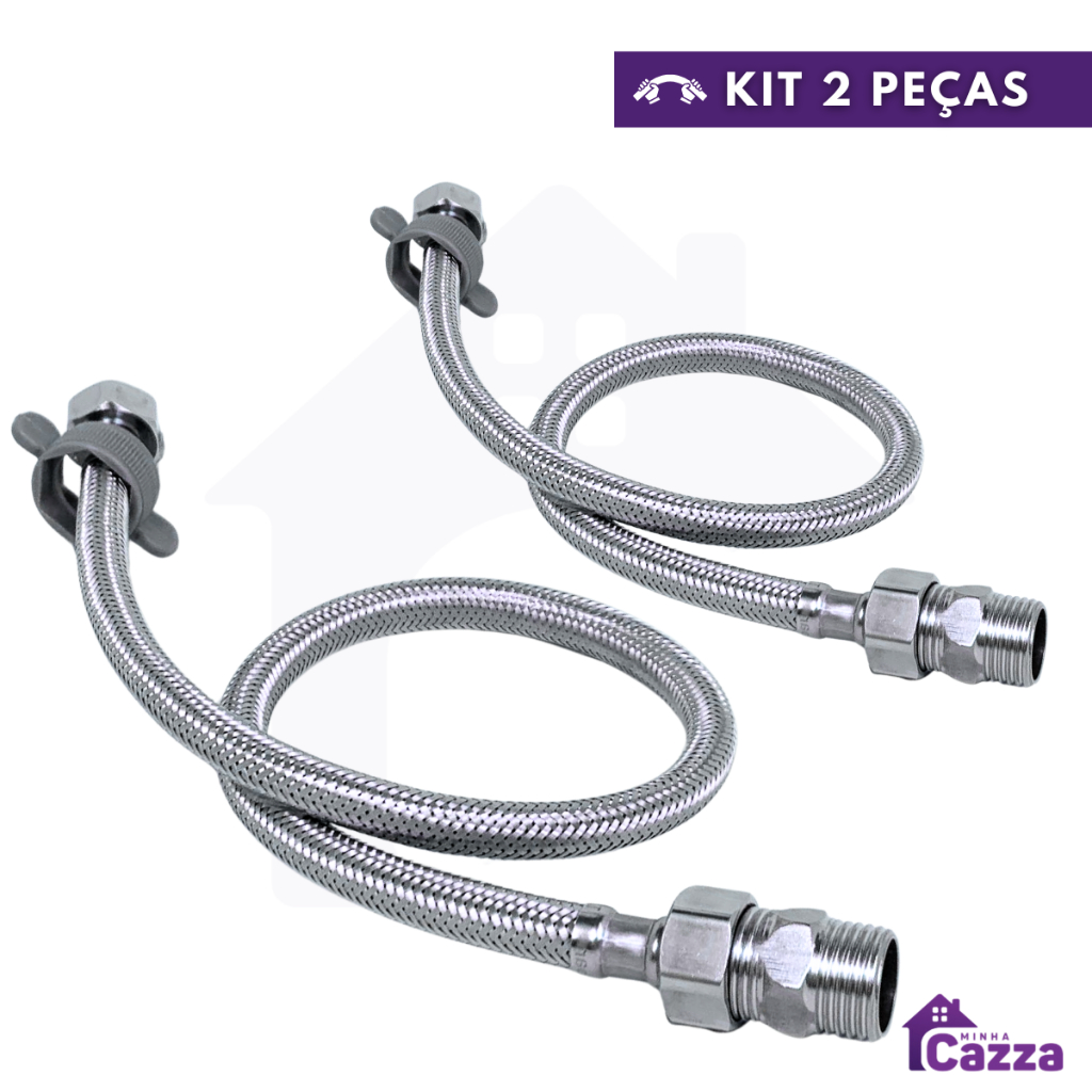 Engate Mangueira Flexível Trançado Aço Inox 40 e 60cm Quente Fria