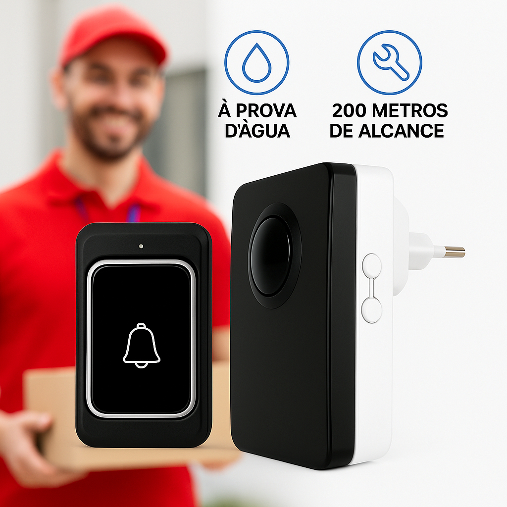 Campainha Sem Fio Bivolt à Prova d'Água - 38 Toques - Alcance 200m - Ideal para Casas e Apartamentos
