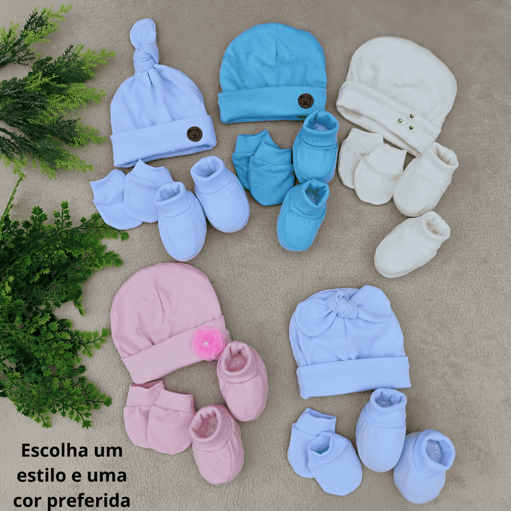 Kit Bebe Touca Luva Sapatinho Recem Nascido Saida Maternidade Pantufa Botinha Gorro