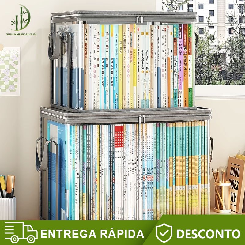Saco De Armazenamento De Livros Recipiente De Coleção Transparente Estojo Empilhável Com Alça Organizador À Prova