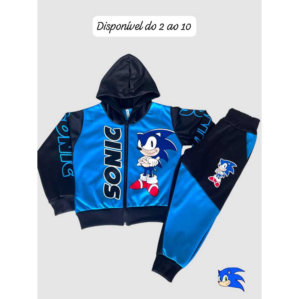 ROUPA DE FRIO CONJUNTO INFANTIL JUVENIL SONIC MENINO INVERNO MASCULINO CASACO COM ZIPER CALÇA COM ELÁSTICO LINDO OFERTA