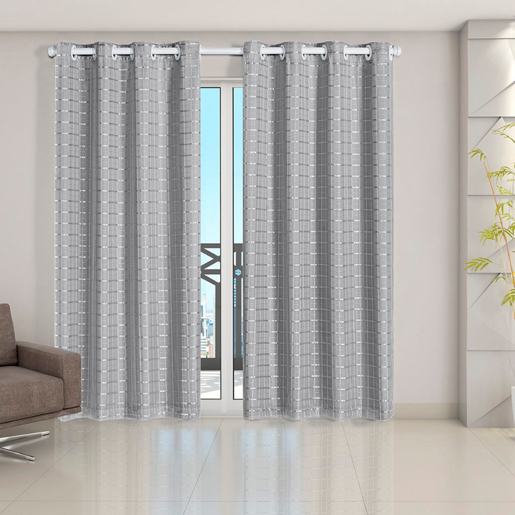 Cortina Blackout PVC com Tecido Voil  Xadrez Vários Tamanhos