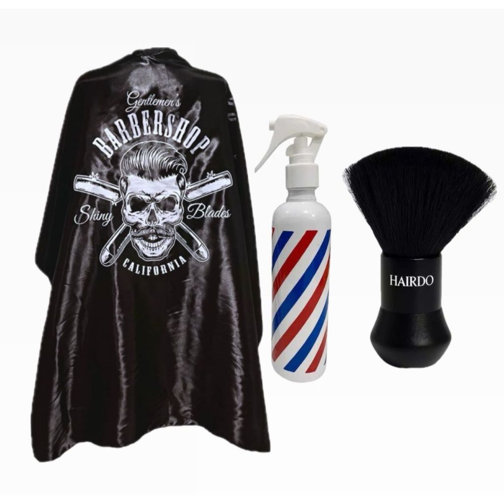 Kit Barbeiro Cabeleireiro Capa + Borrifador + Espanador Bolinha