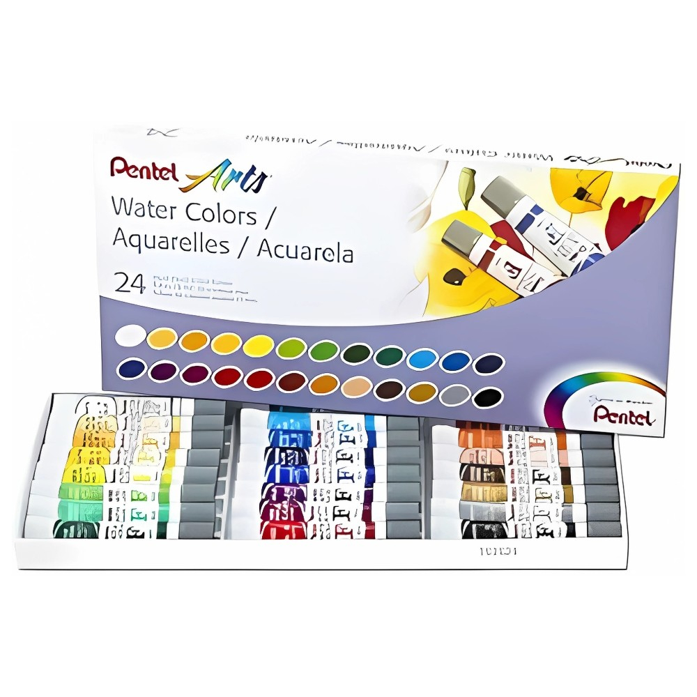 Tinta Aquarela Pentel 24 Cores WFRS-24 à Base de Água | Alta Pigmentação e Solubilidade