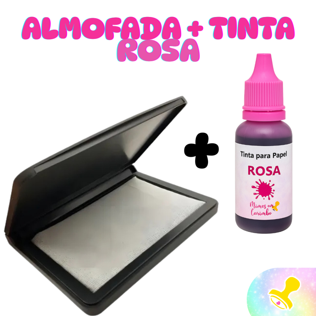 Almofada + tinta carimbo ROSA pink carimbeira carimbos madeira colorida