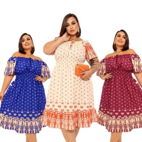 Vestido Feminino Mídi Social Ciganinha Plus Size Com Elástico Na Cintura – Moda Evangélica