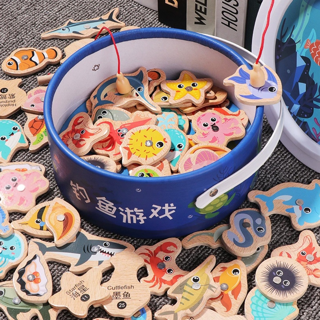 Brinquedos de Pesca Magnética Montessori para Educação Pai-Filho(31+2 / 51+3)