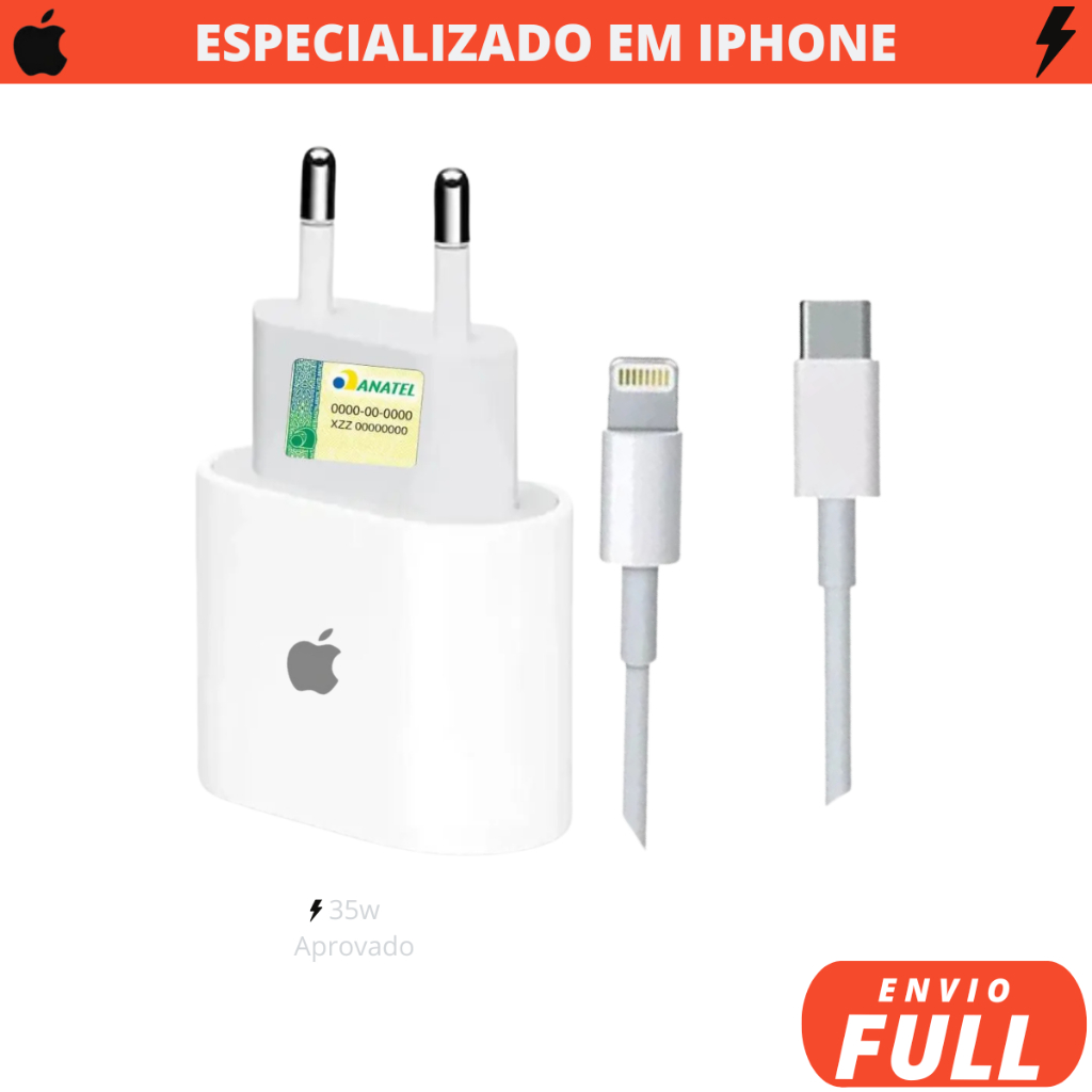 Carregador iPhone Original 20W Turbo iPhone 6 7 8  11 12 13 14 Pro Xr Xs Usb C Lacrado