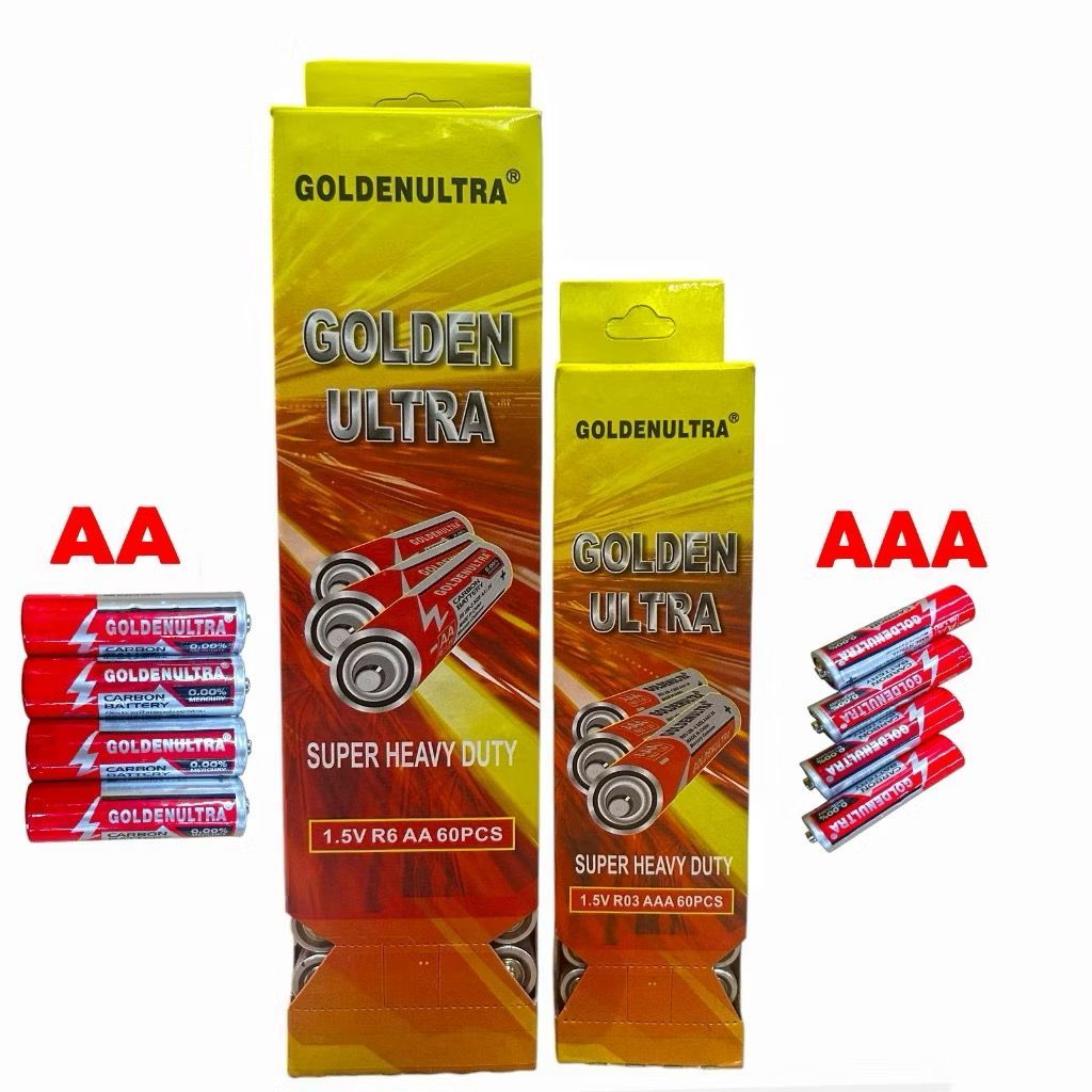 Kit 60 Pilha Comum Baterias GoldenUltra - Durabilidade Tamanhos AA e AAA