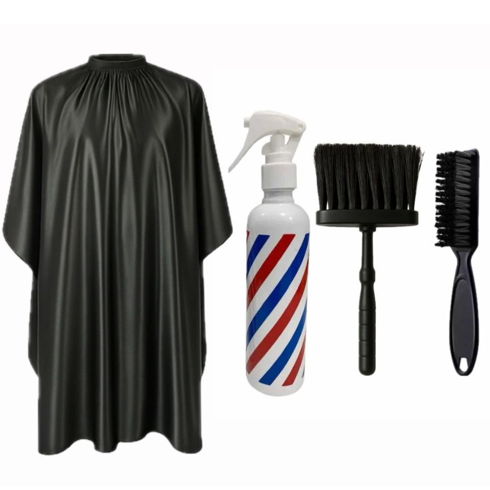 Kit Barbeiro Capa Para Corte Espanador Borrifador Escovinha