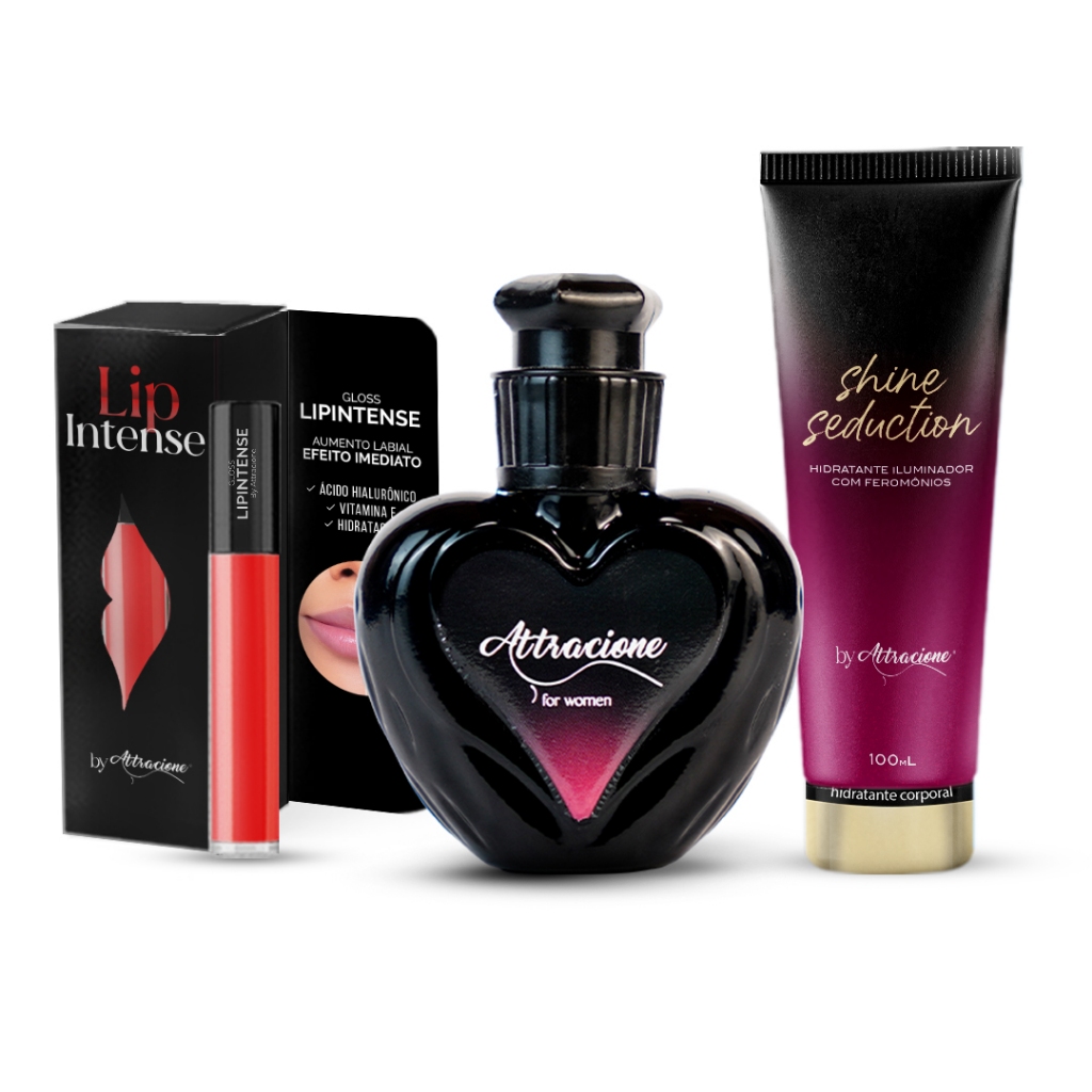 Kit Perfume Attracione+Hidratante Shine Seduction+LipIntense