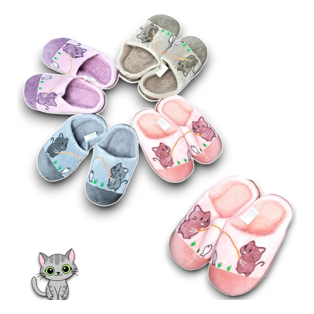Pantufa Infantil Forrada Desenho Gato Pescador Inverno