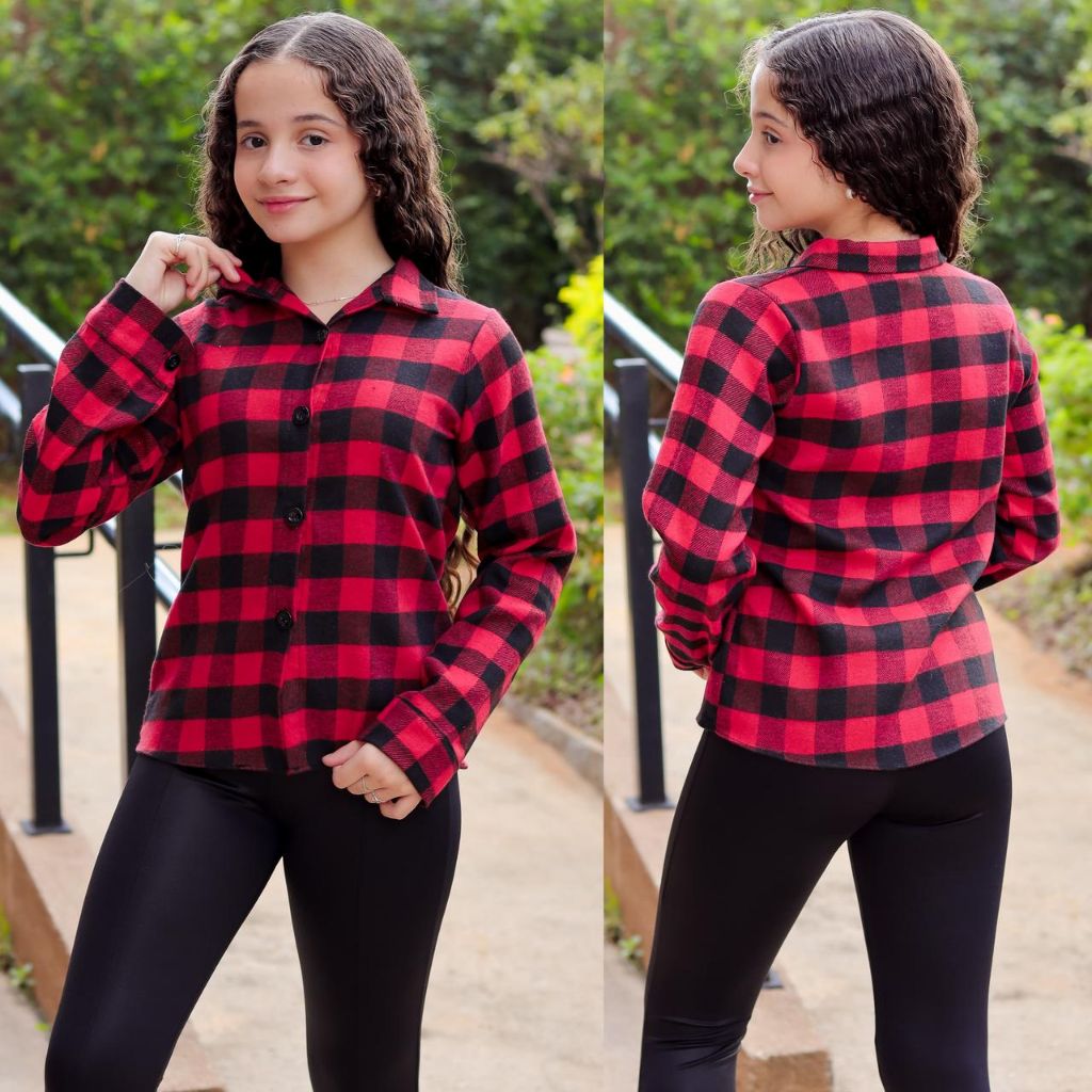 Camisa Xadrez Flanelado  Unissex com Botões Para Festa Junina Infantil e Juvenil Disponível em Varios Tamanhos 2 a 16