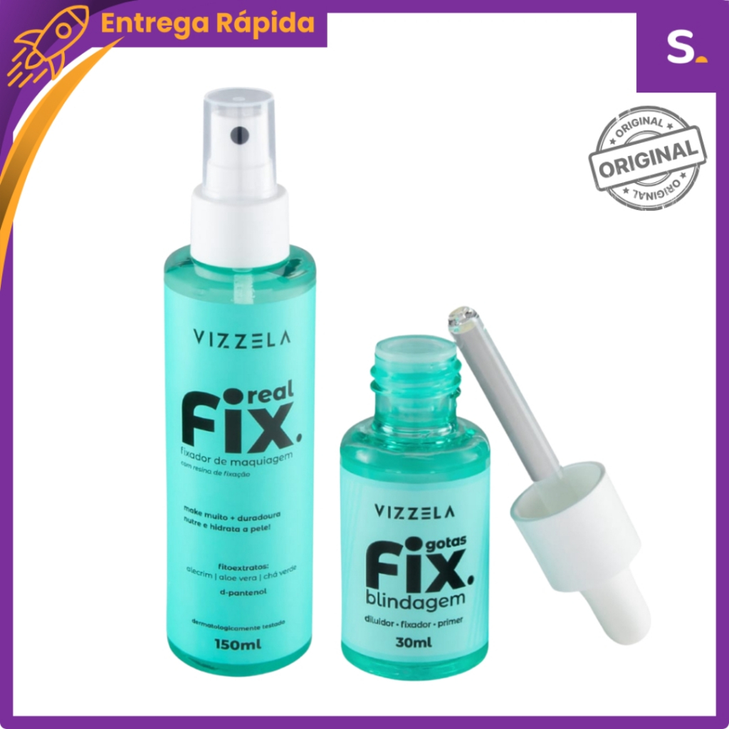 Kit Fixação de Maquiagem – Real Fix + Gotas Fix para Blindagem, Fixação e Durabilidade - Vizzela