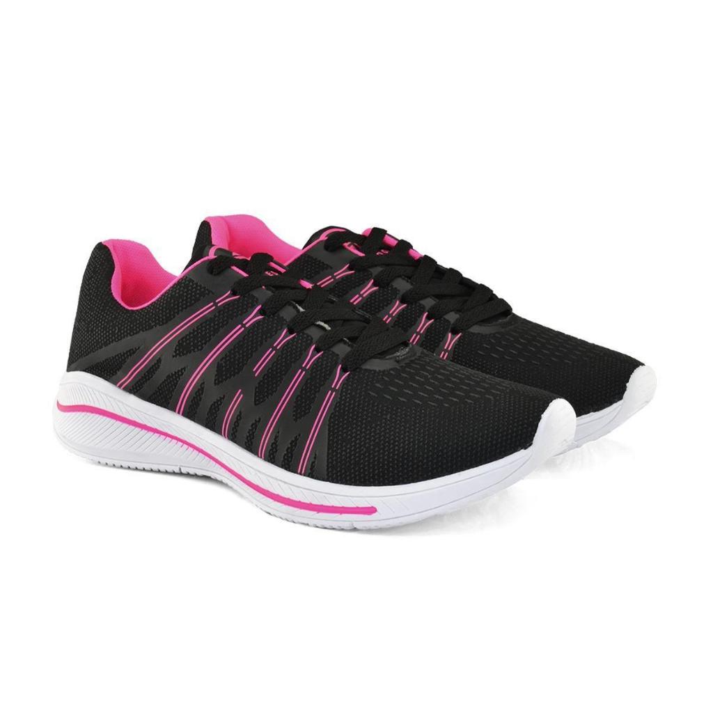 TENIS FEMININO CORRIDA CAMINHADA TREINO LEVE STRIK FREEDOM PRETO PINK
