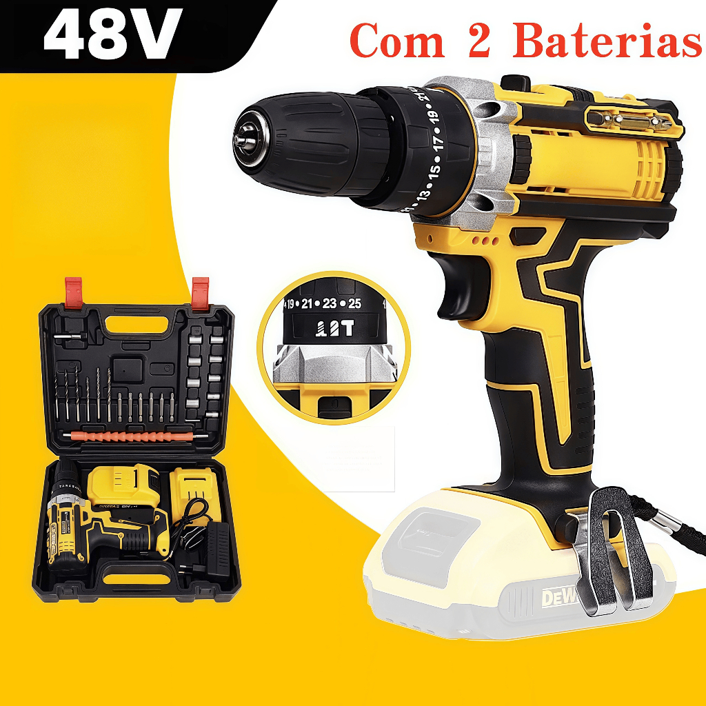 Parafusadeira Furadeira 48V 2 Baterias Com Maleta e Acessórios Completo VIVA
