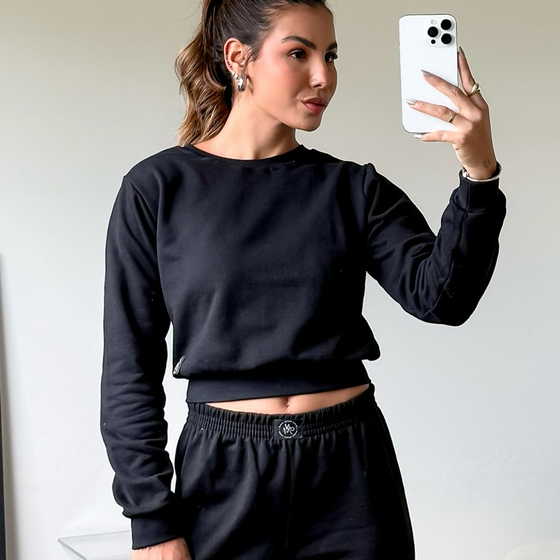 Cropped Moletom feminino Manga longa blusa de moletom feminina casaco feminino conjunto feminino
