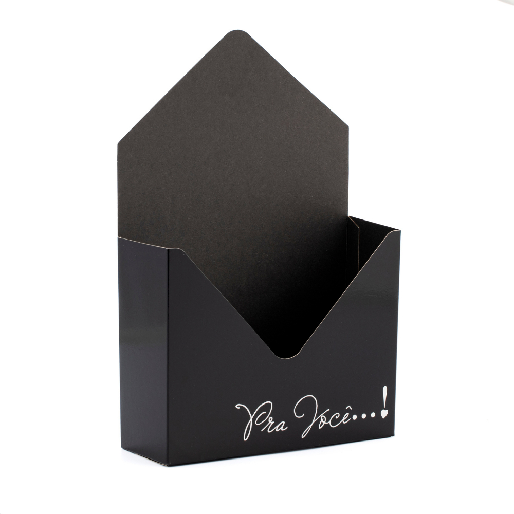 Embalagem Para Flores e Presentes Modelo Carta Envelope Pra Você/Preto (05 unidades)