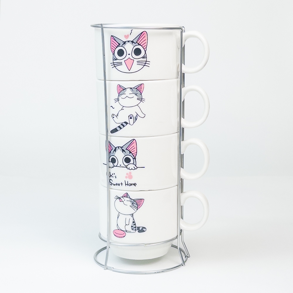 Jogo De Xícaras Café Chá Com Suporte Kit 4 Canecas 160ml