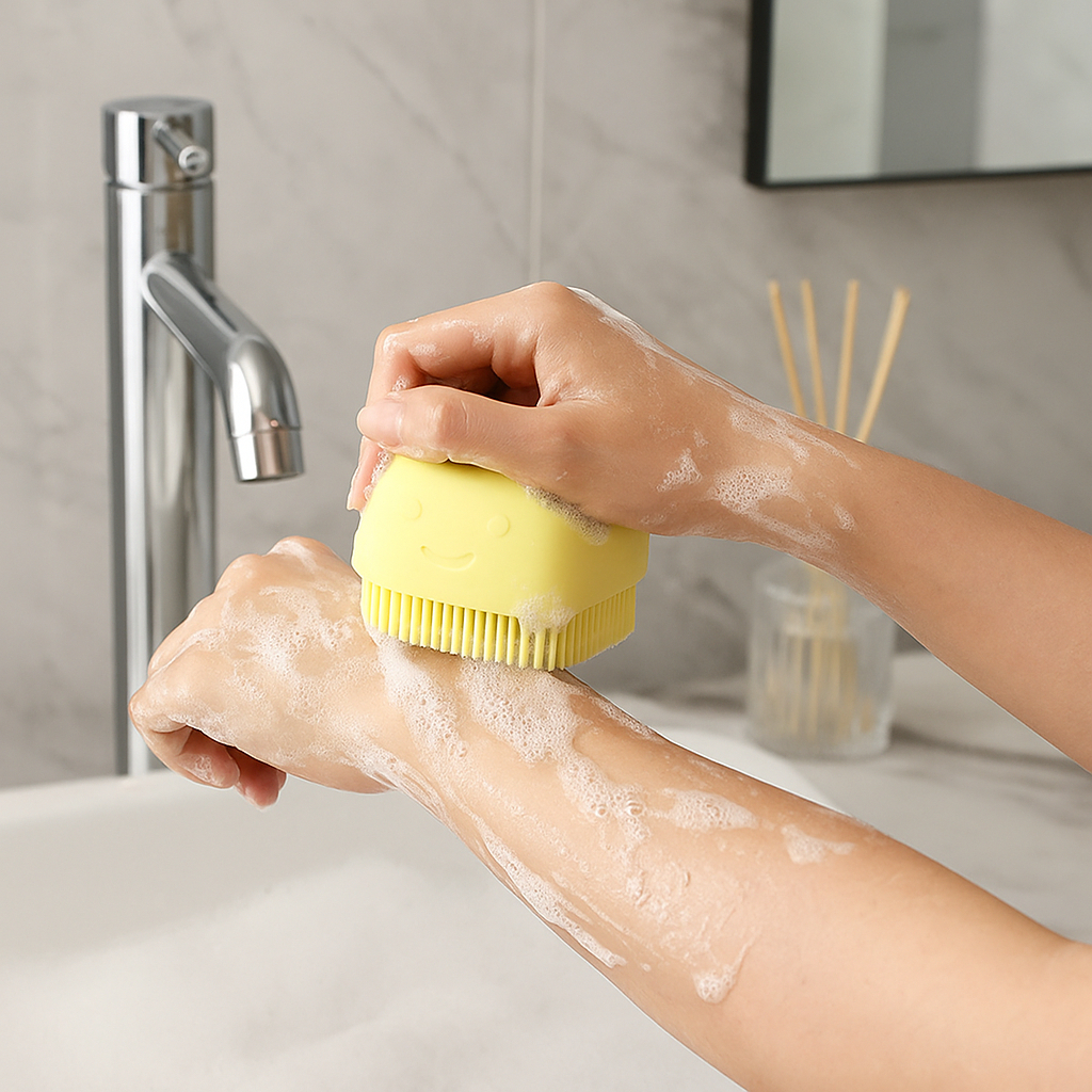 Esponja  Bucha Escova Banho Dispenser Shampoo Lava Pelo