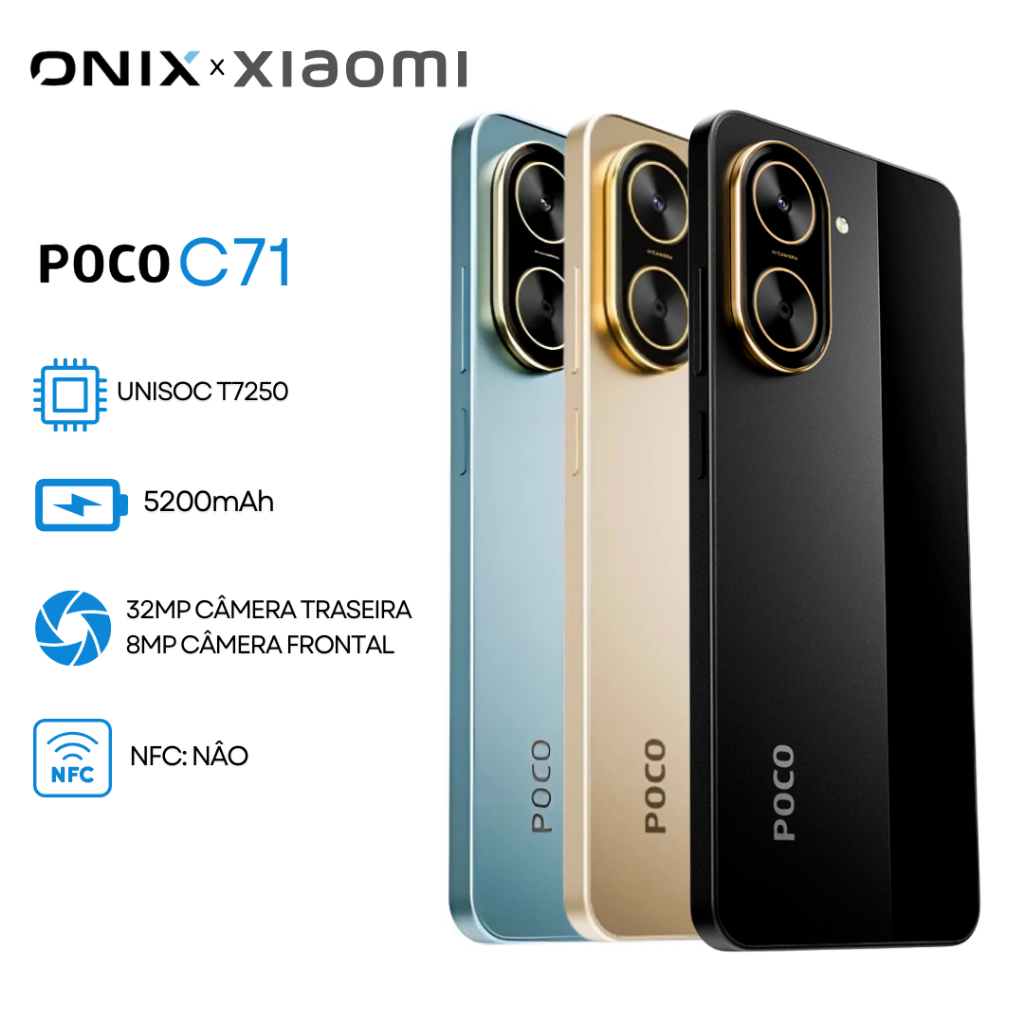 Xiaomi Poco C71 4G 64GB+3GB RAM, 128GB+4GB RAM, Processador UNISOC T7250, Câmera 32 MP, Bateria 5200mAh,, Versão Global