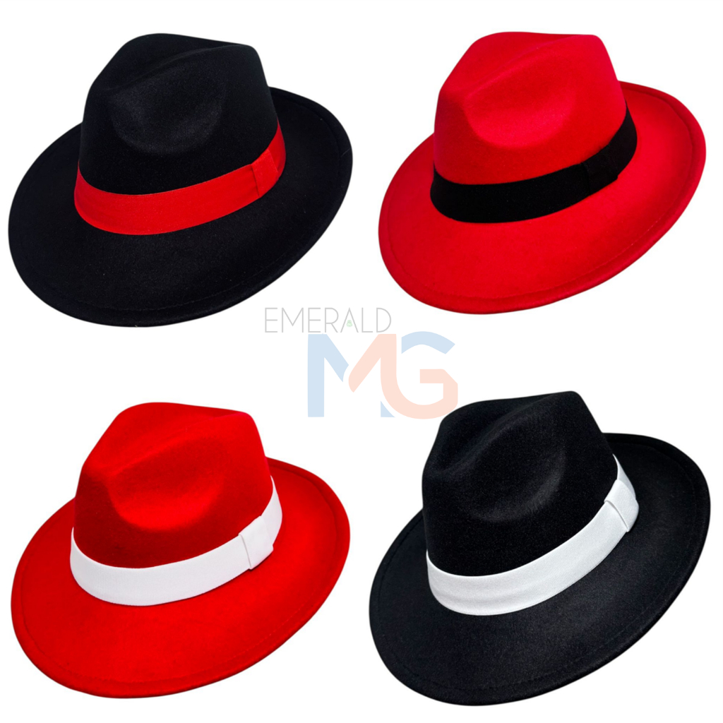 Chapéu Estilo Panamá Adulto Unissex Fedora Preto Com Fita Vermelha Malandro Elegante Exu Com Ajustes