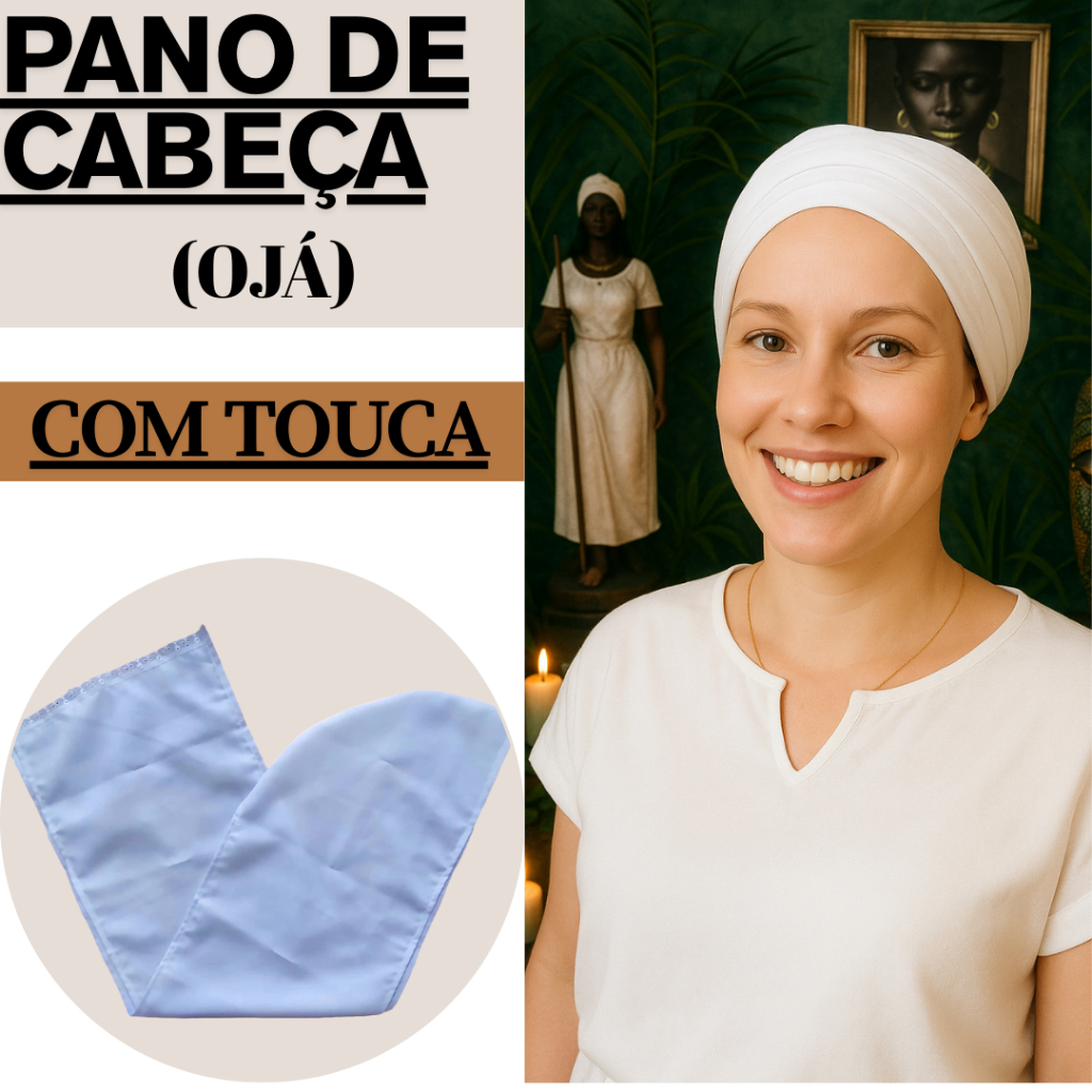 Pano de Cabeça Ojá Com Touca Umbanda Candomblé Com Renda 2.00Metros x 35CM de Largura FULL
