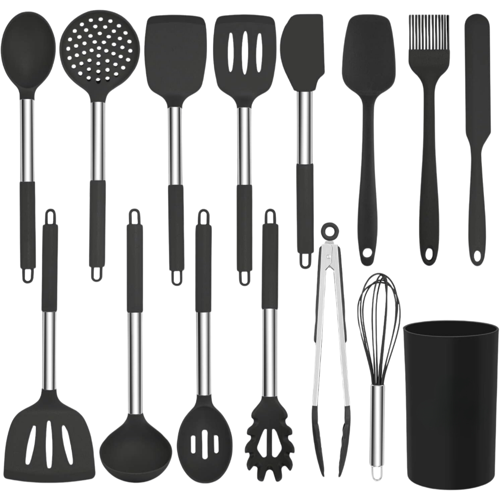 Kit Cozinha Peças Utensilio Espatula Pegador De Silicone Cabo De Aço Inox 15pcs Grande