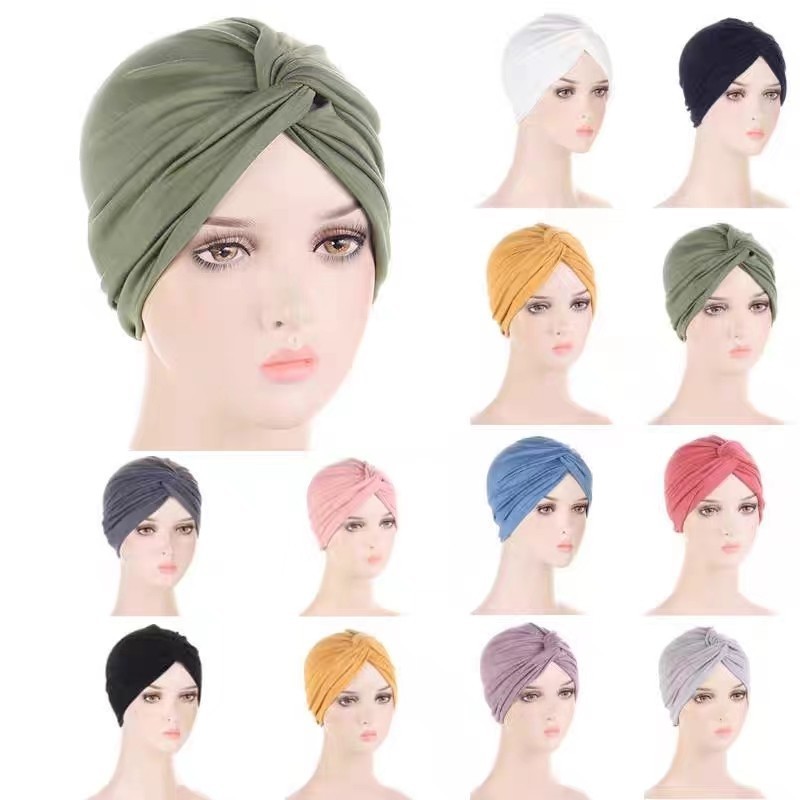 Touca Feminina para Quimioterapia - Lenço Muçulmano com Pregas, Confortável ，turbante indiano