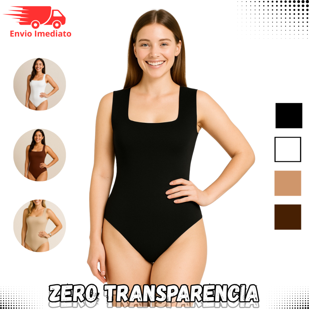 Body  Feminino Suplex Alça Larga Decote Quadrado Sem Manga Collant