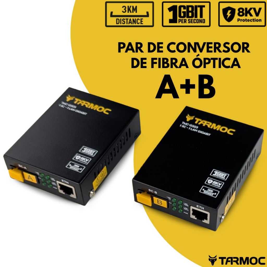 Tarmoc TMC-GS03-HTB CONVERSOR DE FIBRA ÓPTICA MÍDIA Switch 1 SC 1 LAN / 1 FO 1 LAN 10/100   Proteção contra surtos 8KV