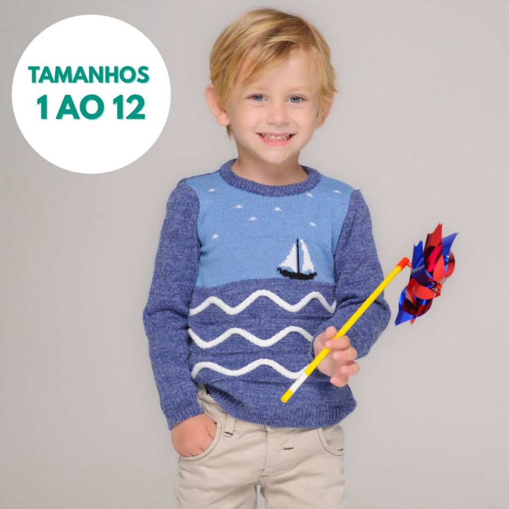 Blusa Suéter Infantil Juvenil de Tricot Menino Inverno Tramadinhos Tricô