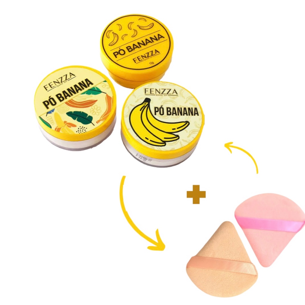 Kit Pó Banana Fixador Translucido Fenzza + 2 Esponjas Triangular Para Pó
